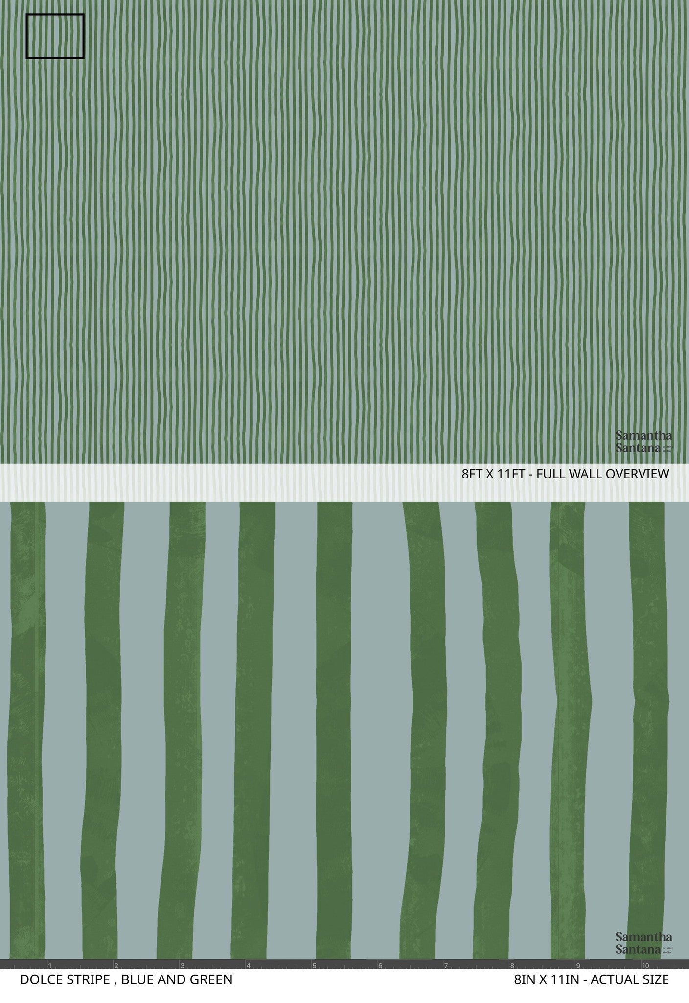 Dolce Stripe Wallpaper with blue and green organic stripes