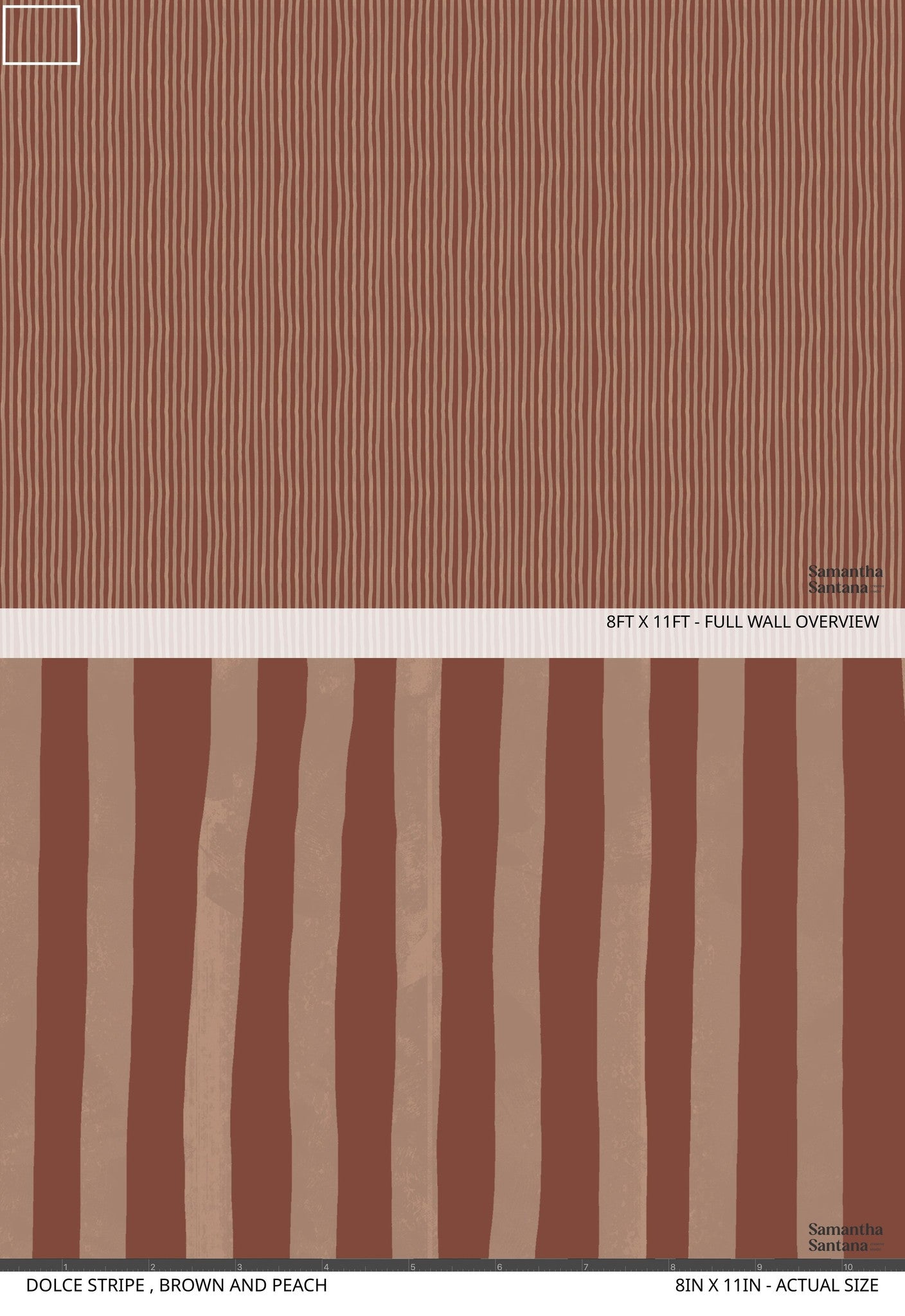 Dolce Stripe wallpaper with brown and peach organic stripes, textured pattern.