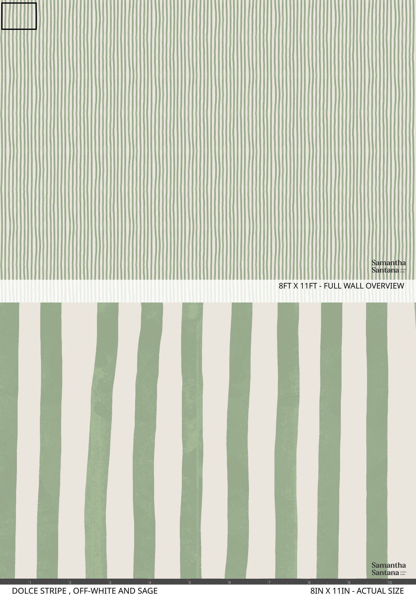 Dolce Stripe Wallpaper in off-white and sage with organic stripe pattern