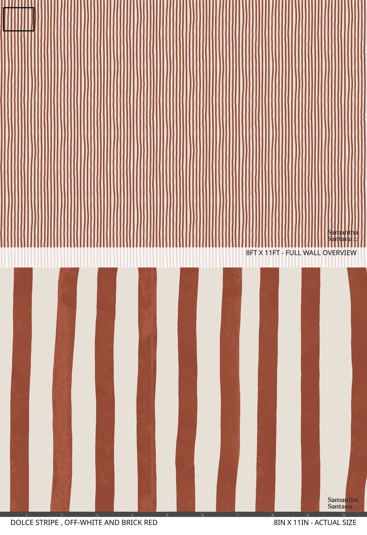 Dolce Stripe Wallpaper with terracotta stripes on off-white background.