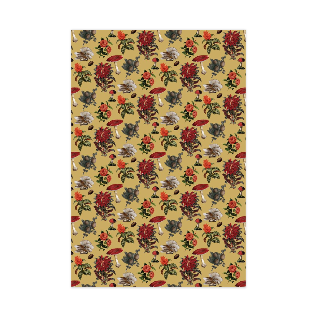 Pines and Shrooms Wrapping Paper, Large Roll, yellow and red