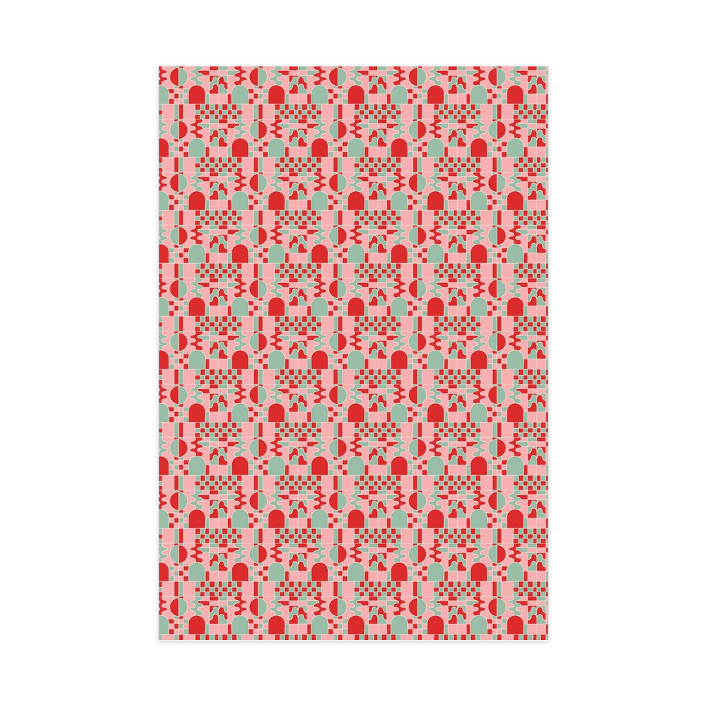 Holiday Stained Glass 02 Wrapping Paper, Large Roll, pink, red and mint