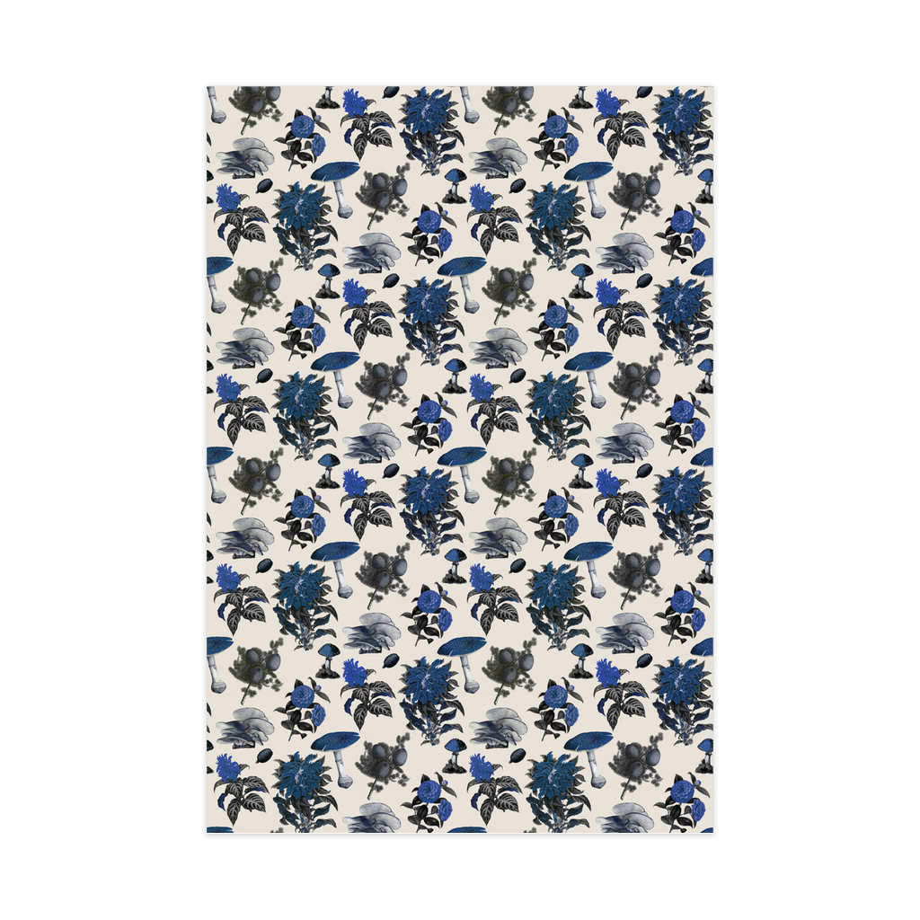 Pines and Shrooms Wrapping Paper, Large Roll, off-white and blue