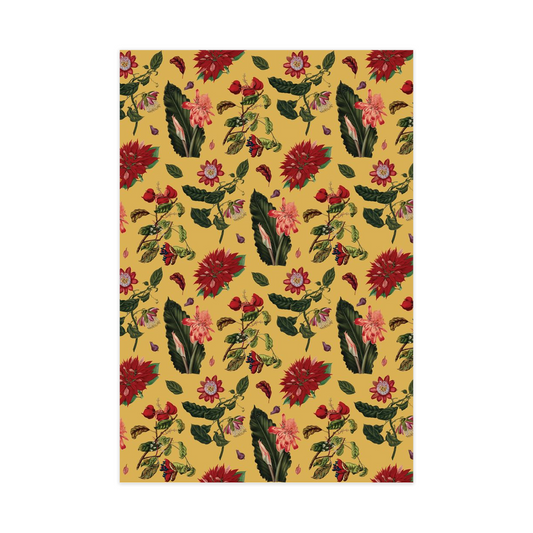 Vintage Poinsettia Wrapping Paper, yellow & red