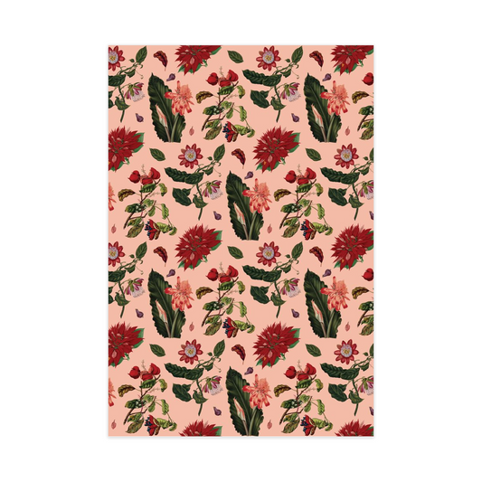 Vintage Poinsettia Wrapping Paper, peach & red