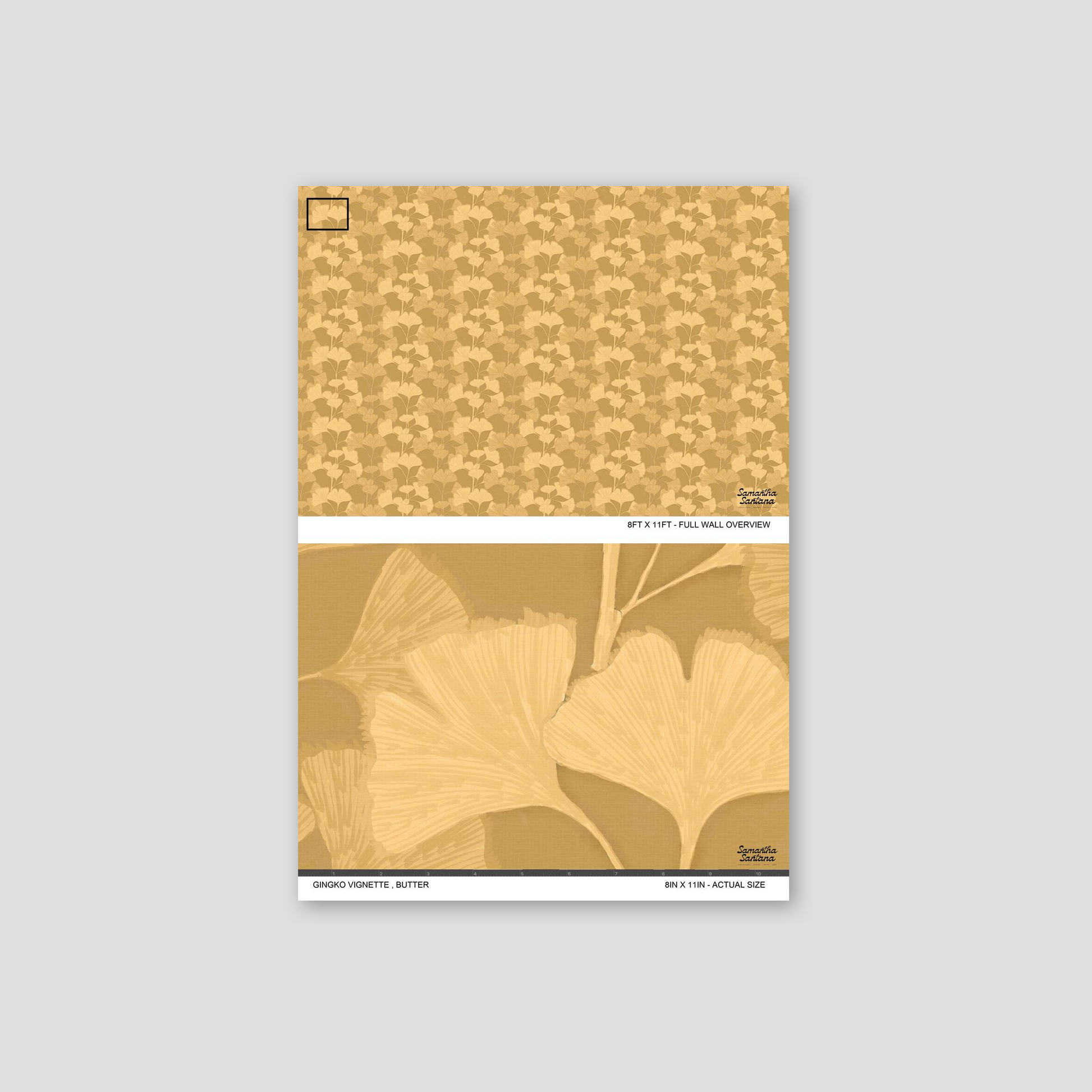 Gingko Vignette Wallpaper in butter with taupe and sandy brown ginkgo leaf pattern.