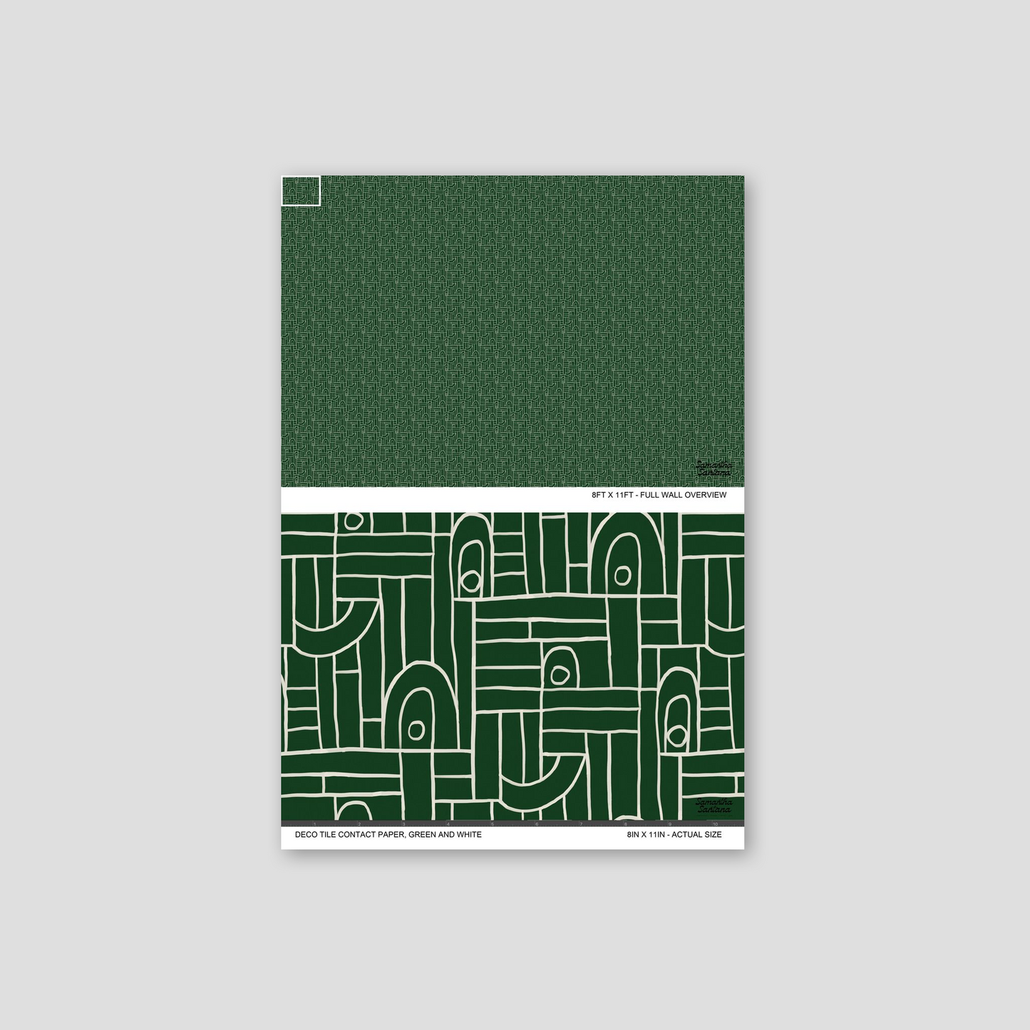 Green and white geometric contact paper, shelf liner with abstract lines, modern design sample.