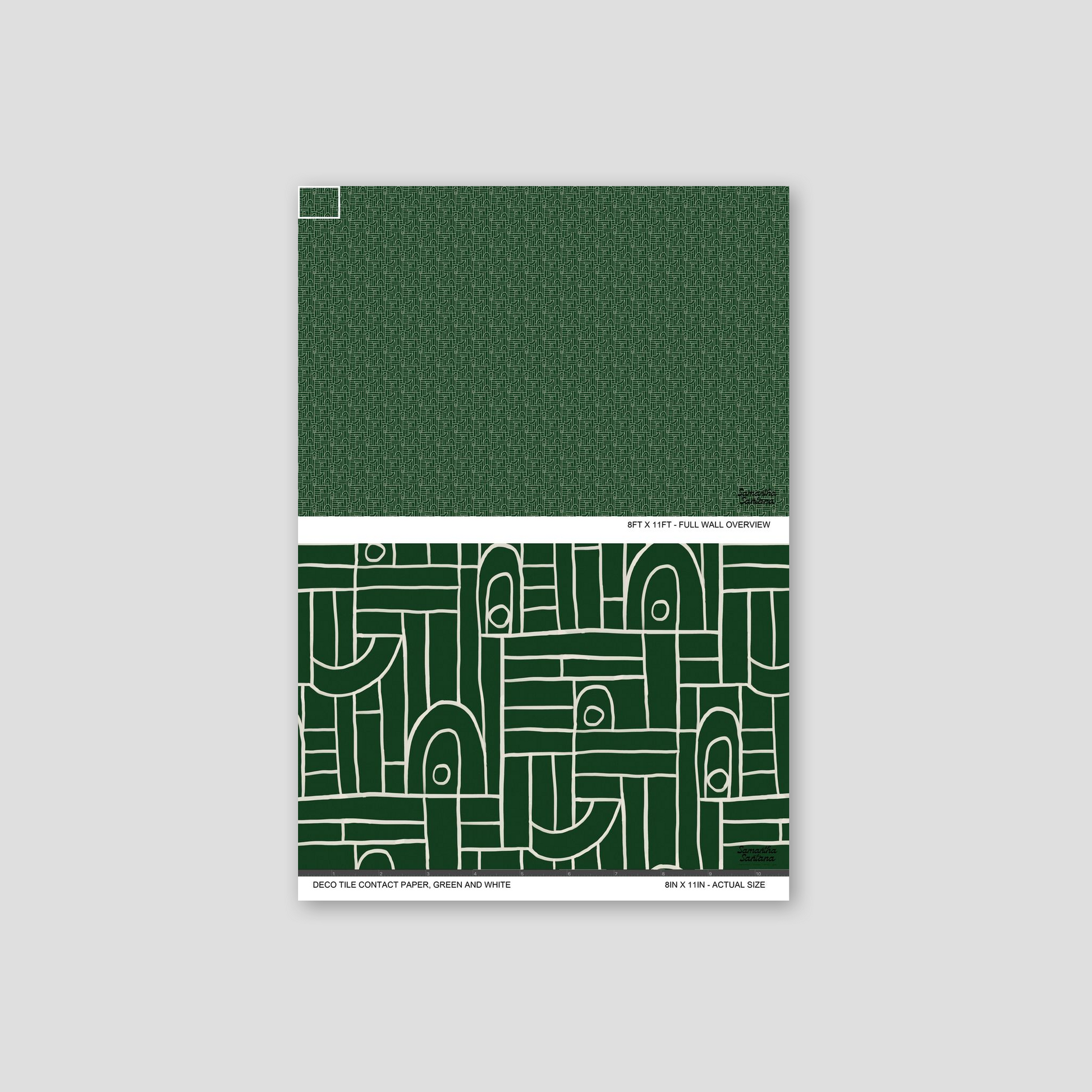 Green and white geometric contact paper, shelf liner with abstract lines, modern design sample.