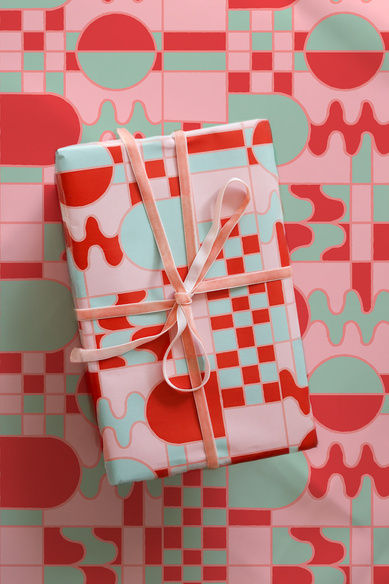 Groovy Glow Gift Wrap, yellow, red, pink and mint