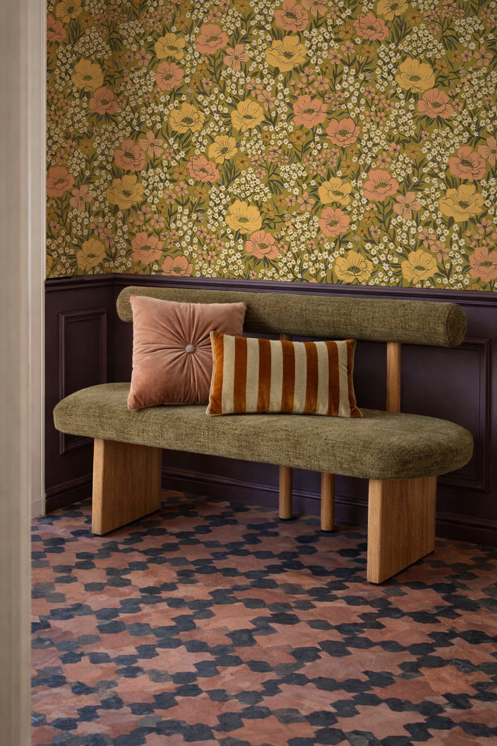 Wildflower Meadow Wallpaper, chartreuse