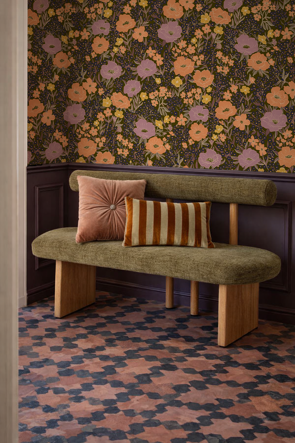 Wildflower Meadow Wallpaper, olive