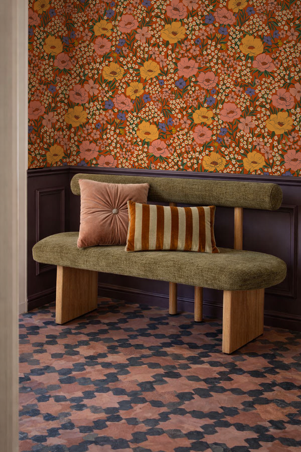 Wildflower Meadow Wallpaper, poppy red