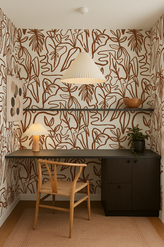 CUSTOM Inked Foliage Wallpaper, white and rust for aunyes