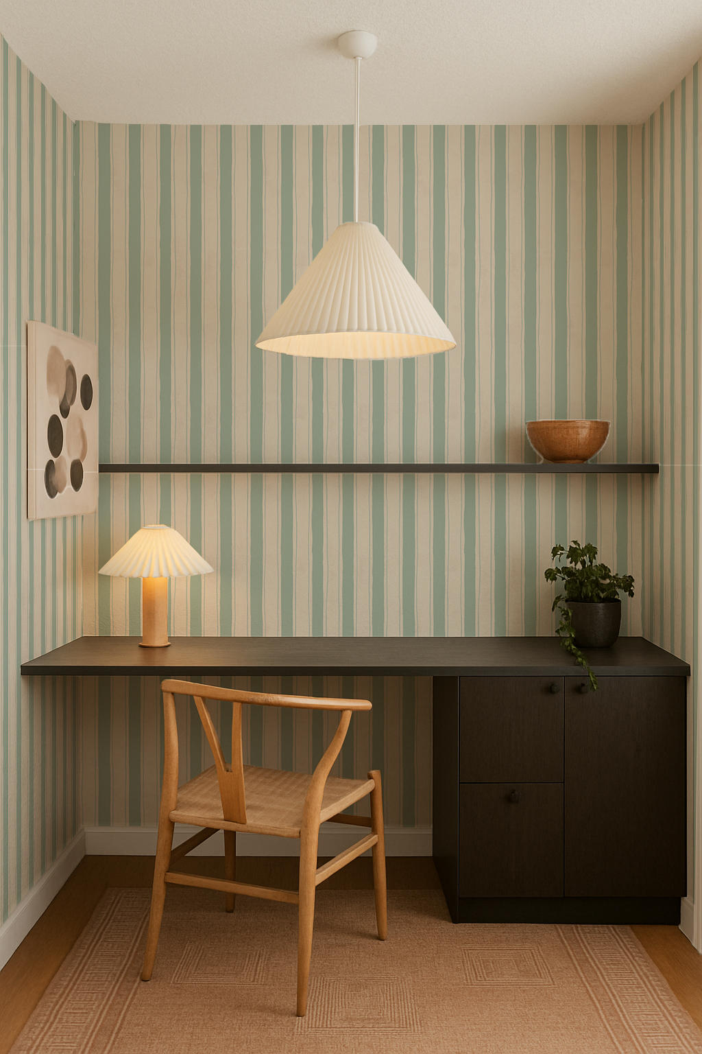 Riviera Stripe Wallpaper, off-white and mint