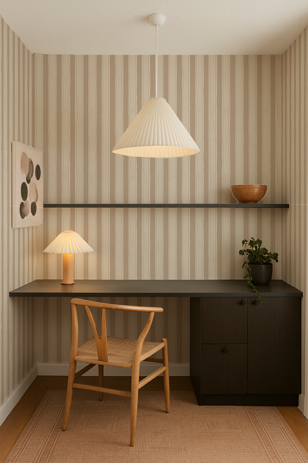 Riviera Stripe Wallpaper, off-white and tan