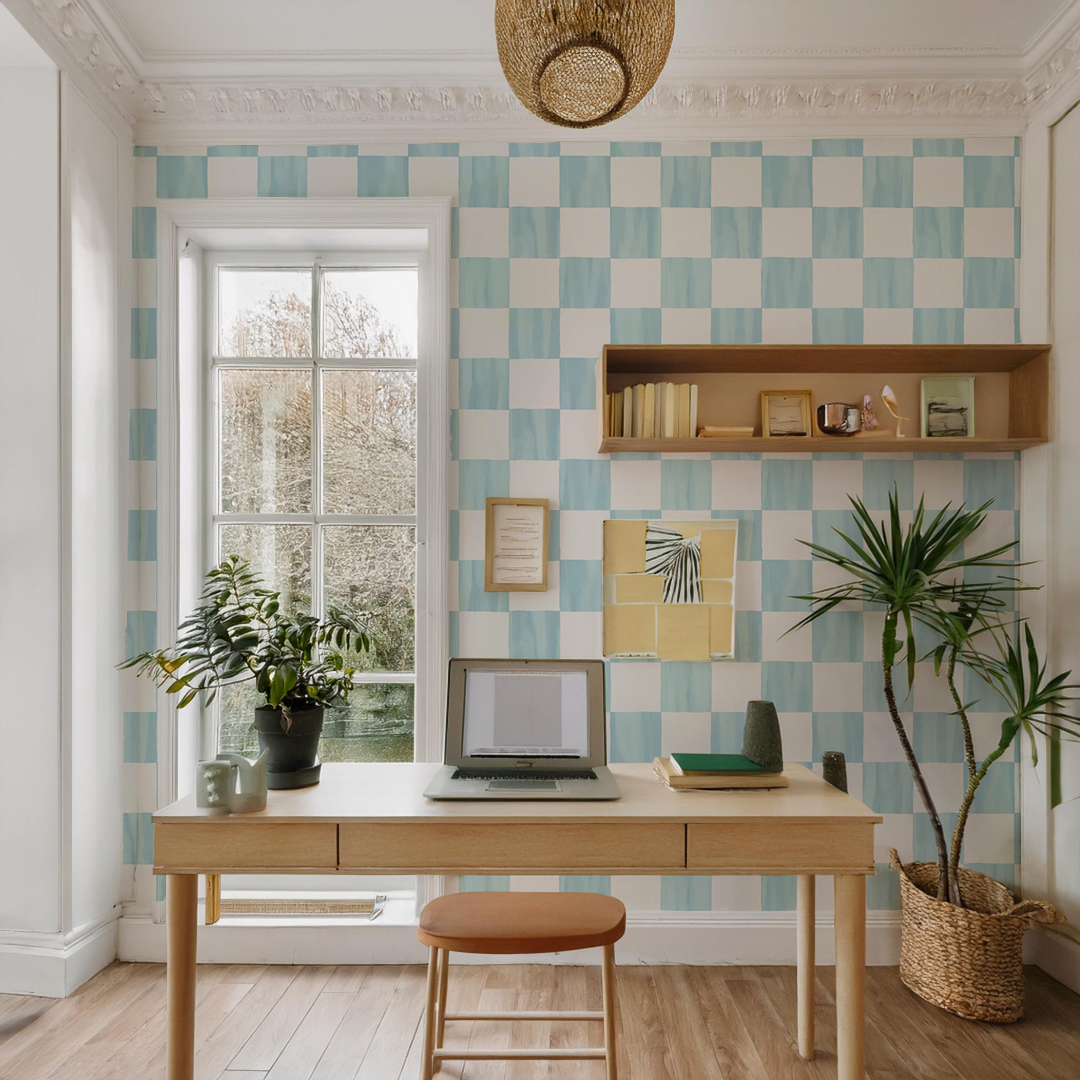 Checkers Wallpaper, light blue