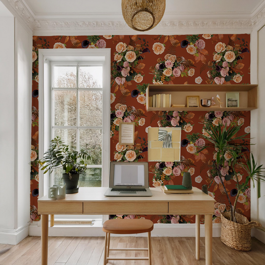 Honey & Poppies Wallpaper, rust