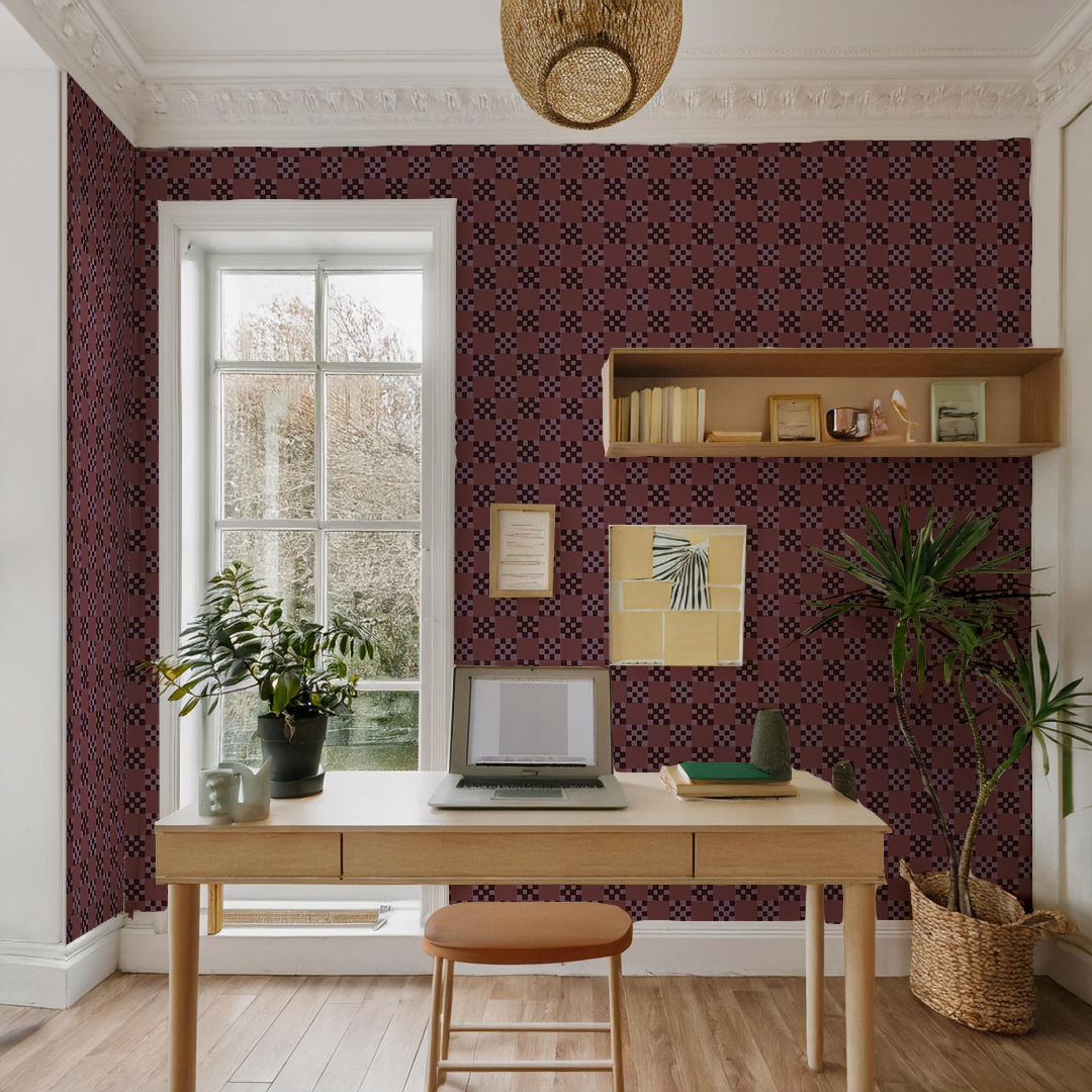 Checkered Quilt Wallpaper, eggplant