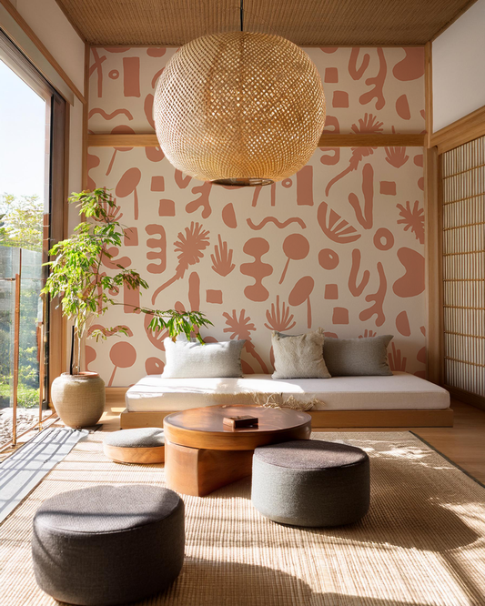 Pool Side Mural, tan and terra cotta