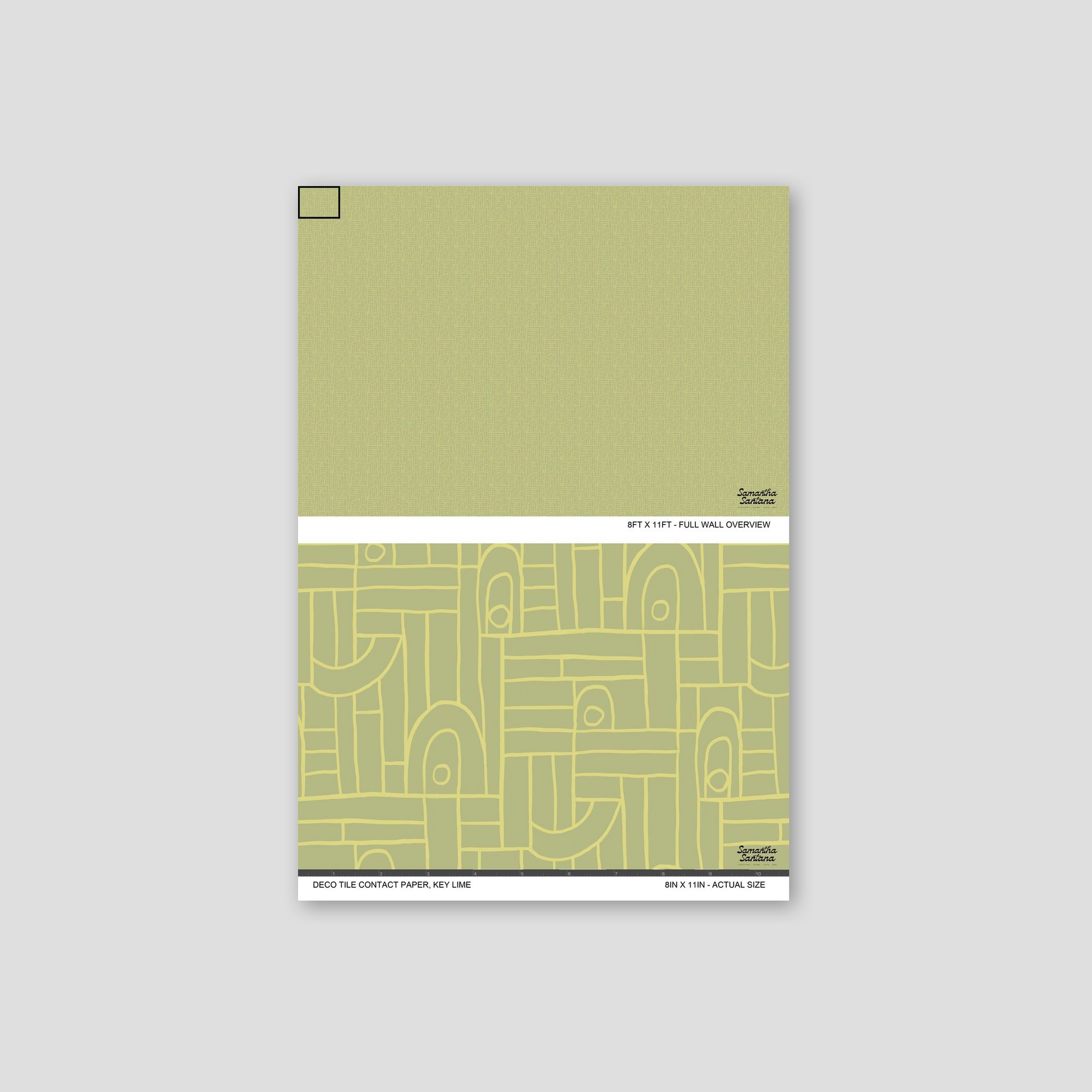 Key lime geometric contact paper, shelf liner with abstract patterns, modern style.