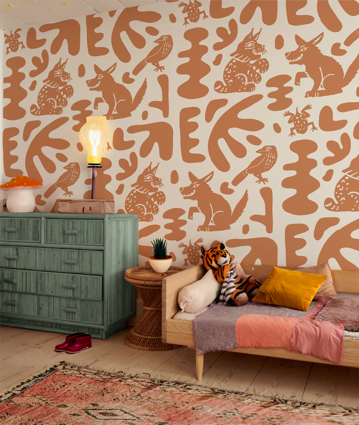 Abstract Animales Wallpaper, terra cotta