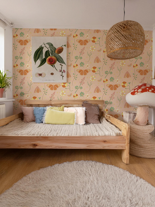 Poppy Please Wallpaper, peach and mint