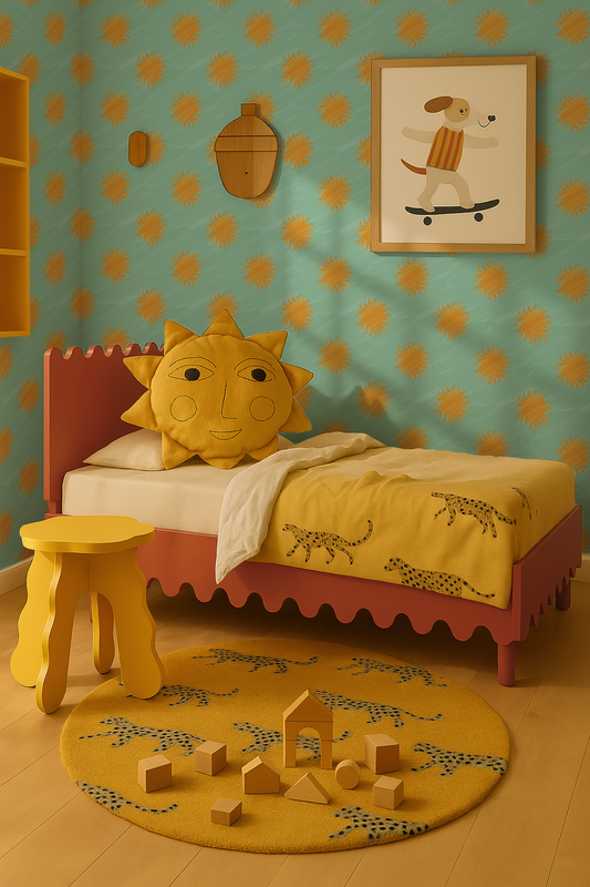 Sol Wallpaper, mint and yellow