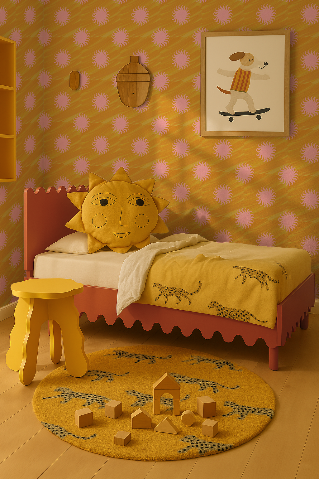 Sol Wallpaper, yellow and light pink