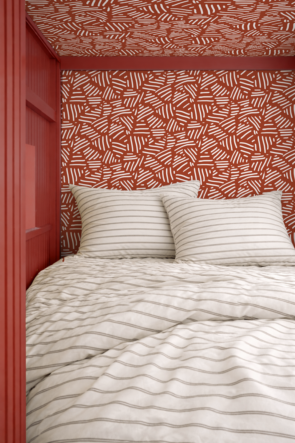 Simple Stripes Wallpaper, brick red and white