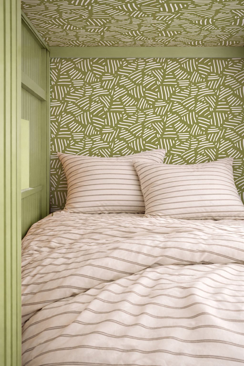 Simple Stripes Wallpaper, olive green and white