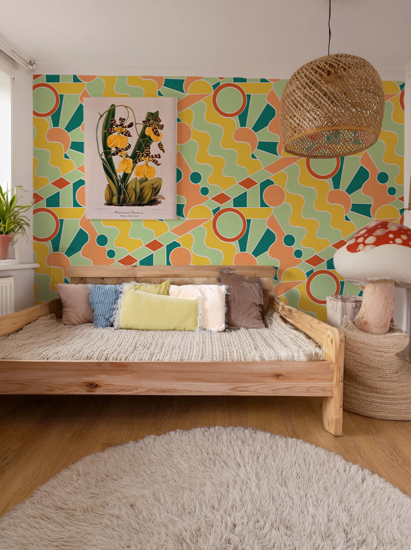 Day Trippin' Wallpaper, mint, blue, yellow and peach