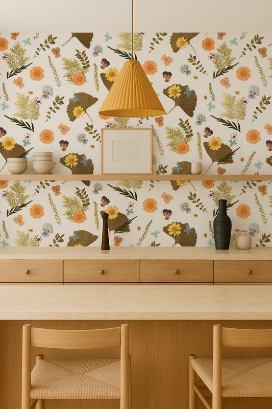 Pressed Fresh Version 01 Wallpaper, merigold & teal