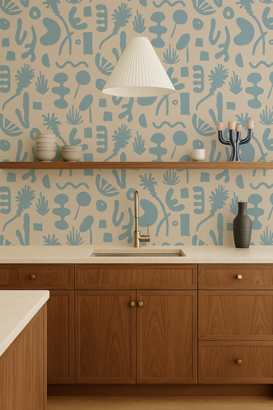 Pool Side Wallpaper, tan and blue
