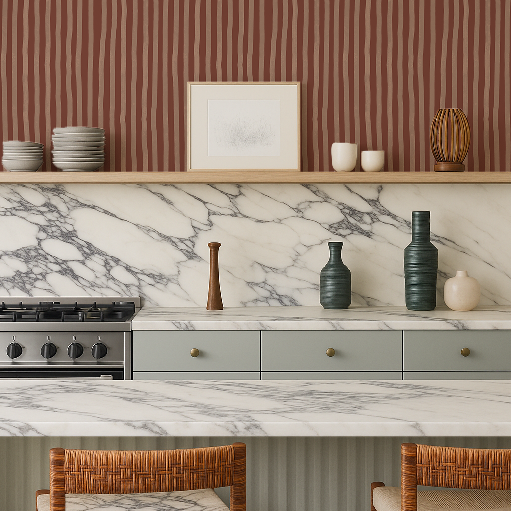 Dolce Stripe Wallpaper, brown and peach