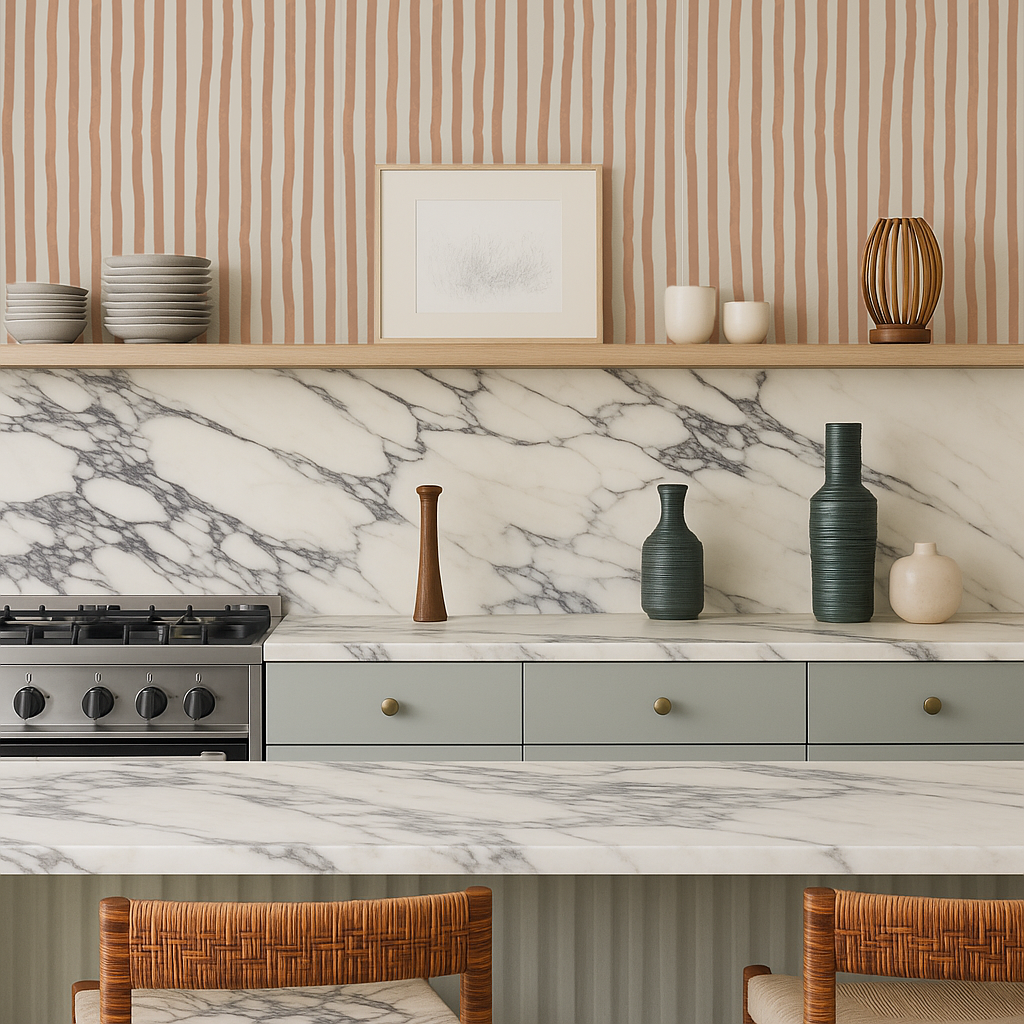 Dolce Stripe Wallpaper, off-white and peach