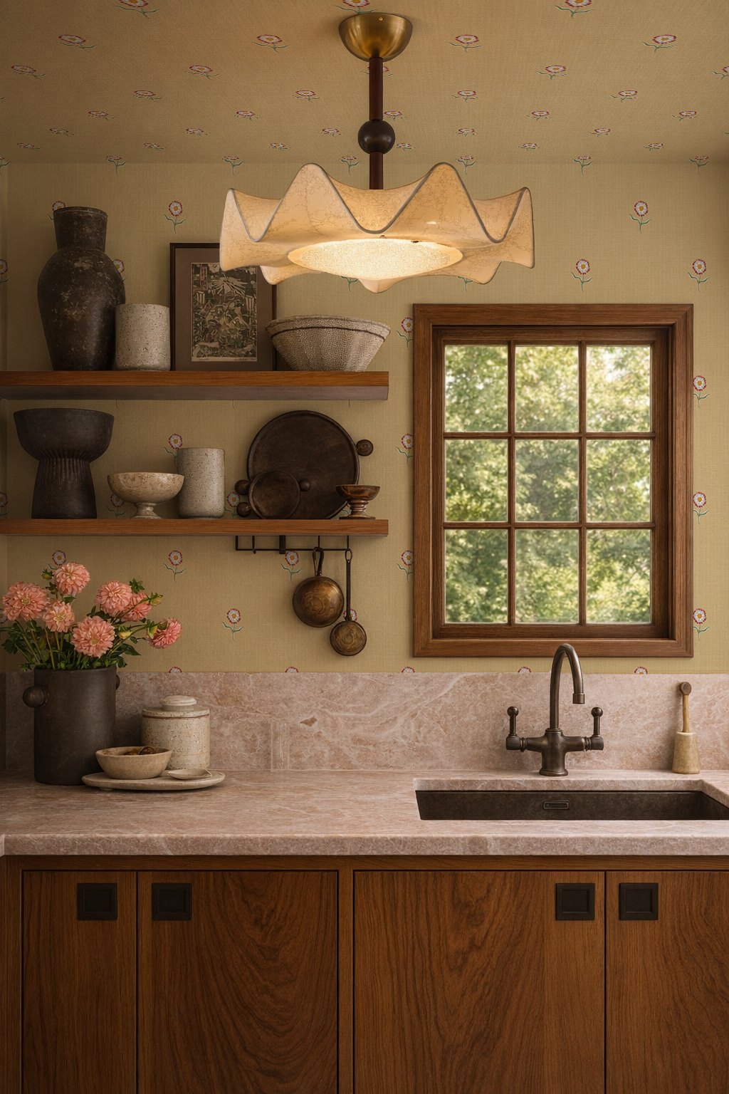 Daisy Dots Wallpaper, butter yellow