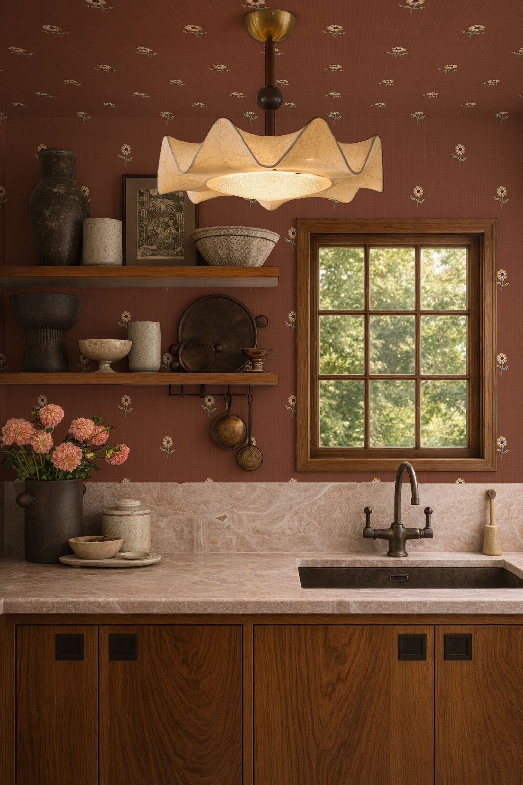 Daisy Dots Wallpaper, terra cotta