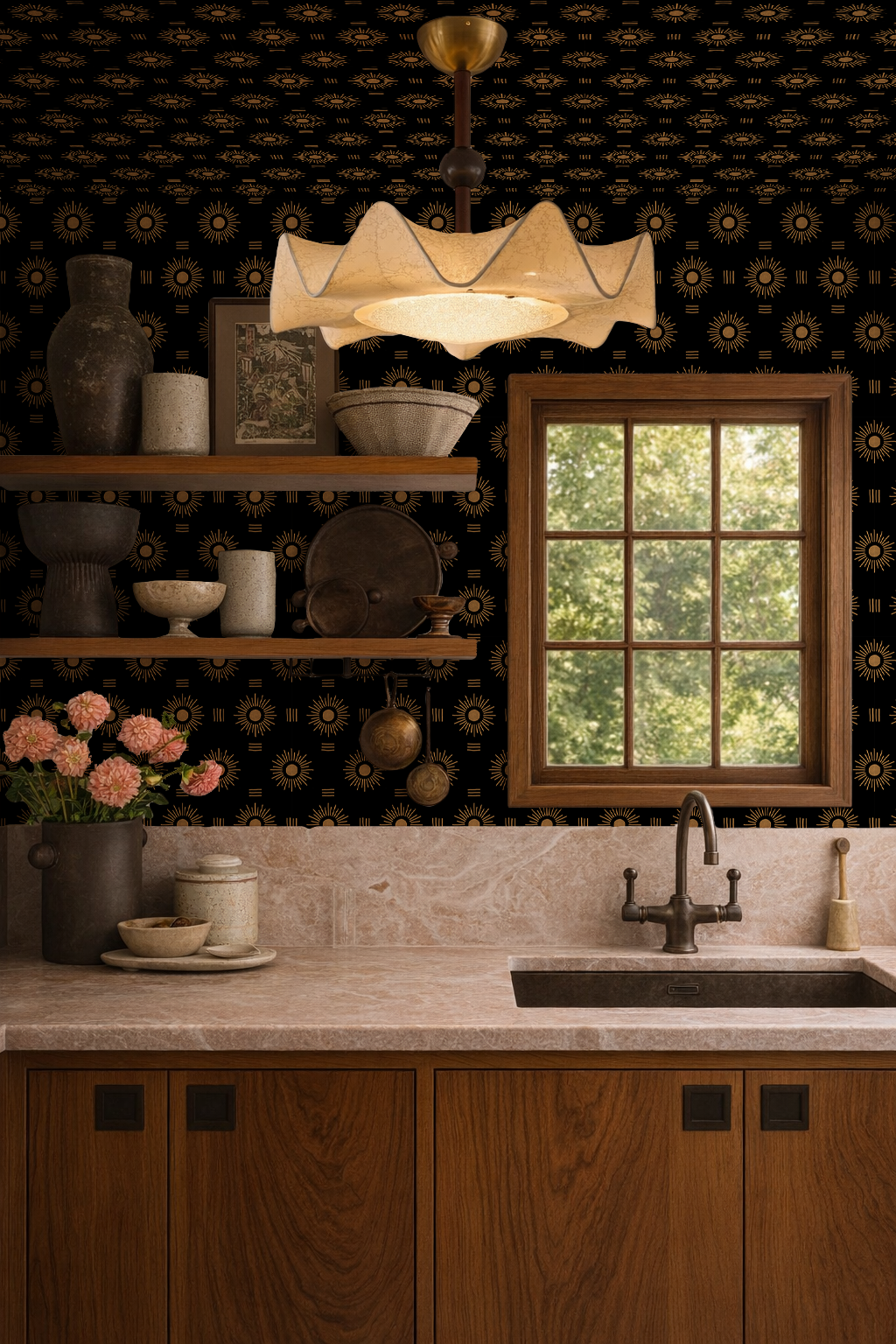 Sun Rays Wallpaper, black and toffee