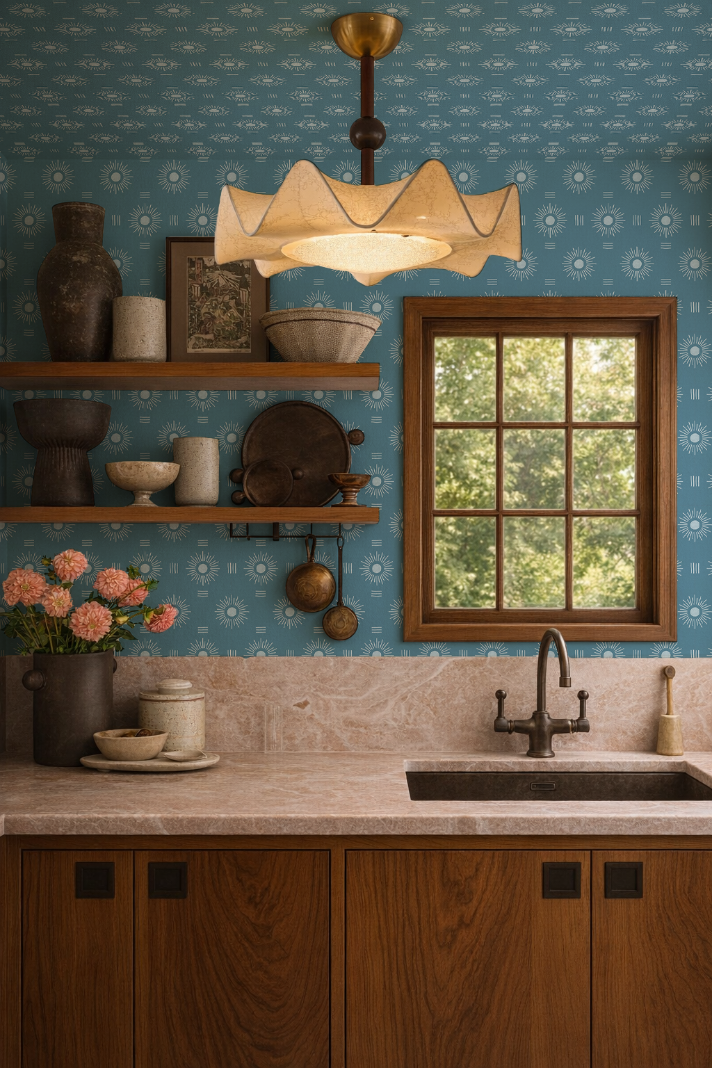 Sun Rays Wallpaper, denim blue