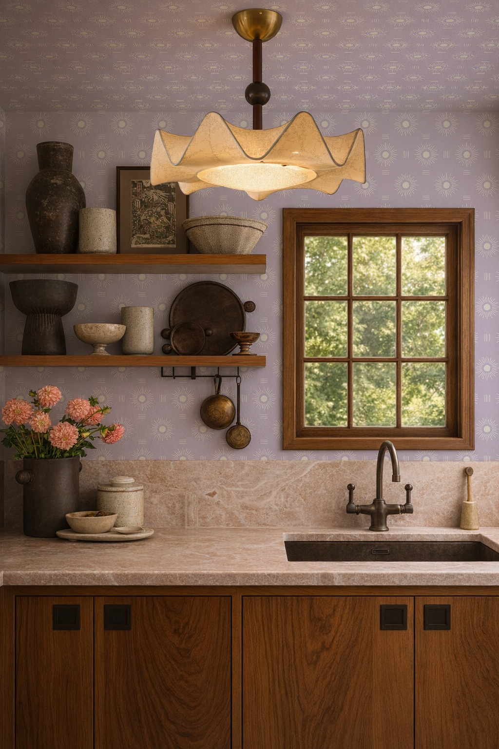 Sun Rays Wallpaper, lavender and white