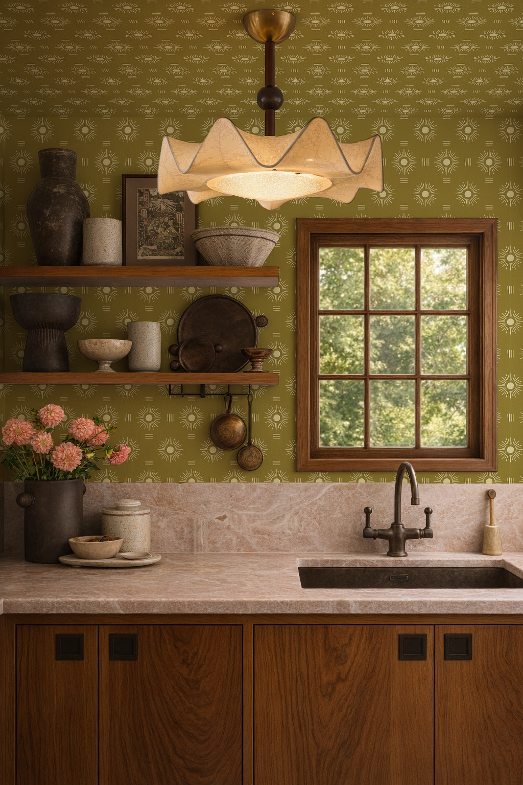Sun Rays Wallpaper, olive green