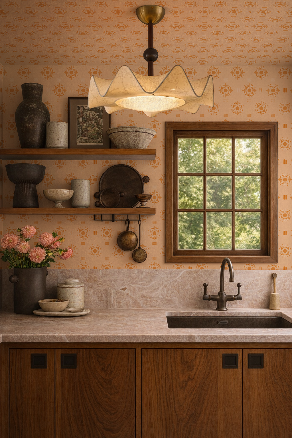 Sun Rays Wallpaper, peach and orange