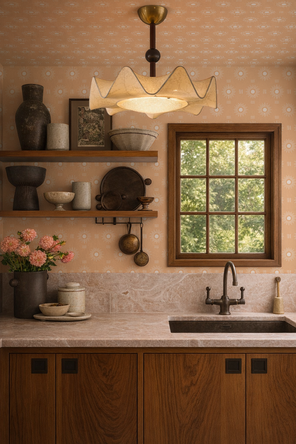 Sun Rays Wallpaper, peach and white