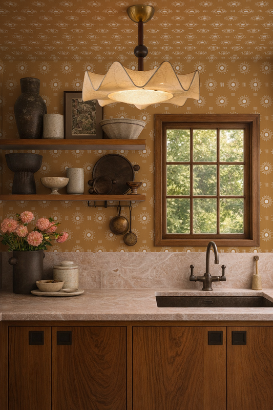 Sun Rays Wallpaper, toffee and white