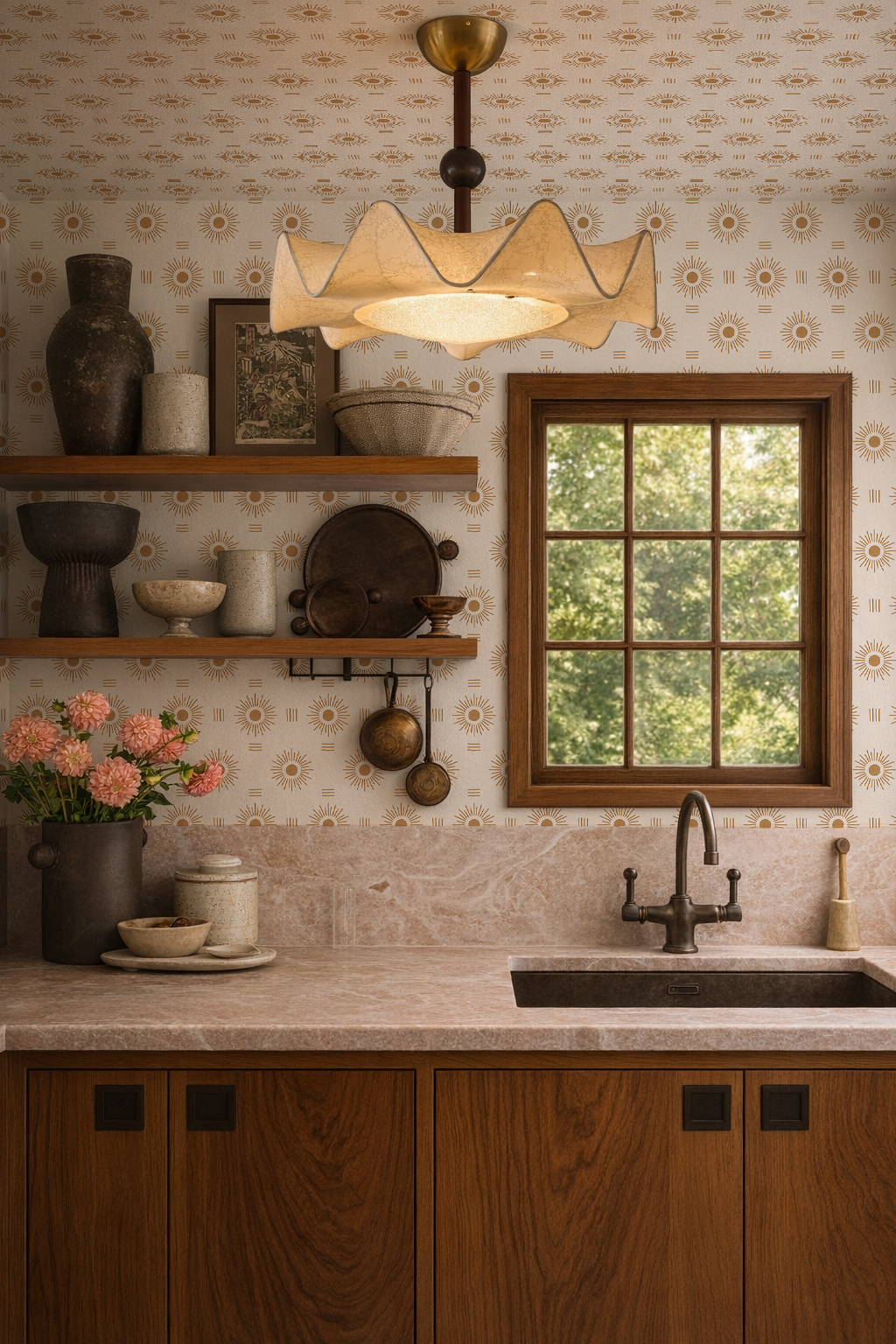Sun Rays Wallpaper, off-white and toffee