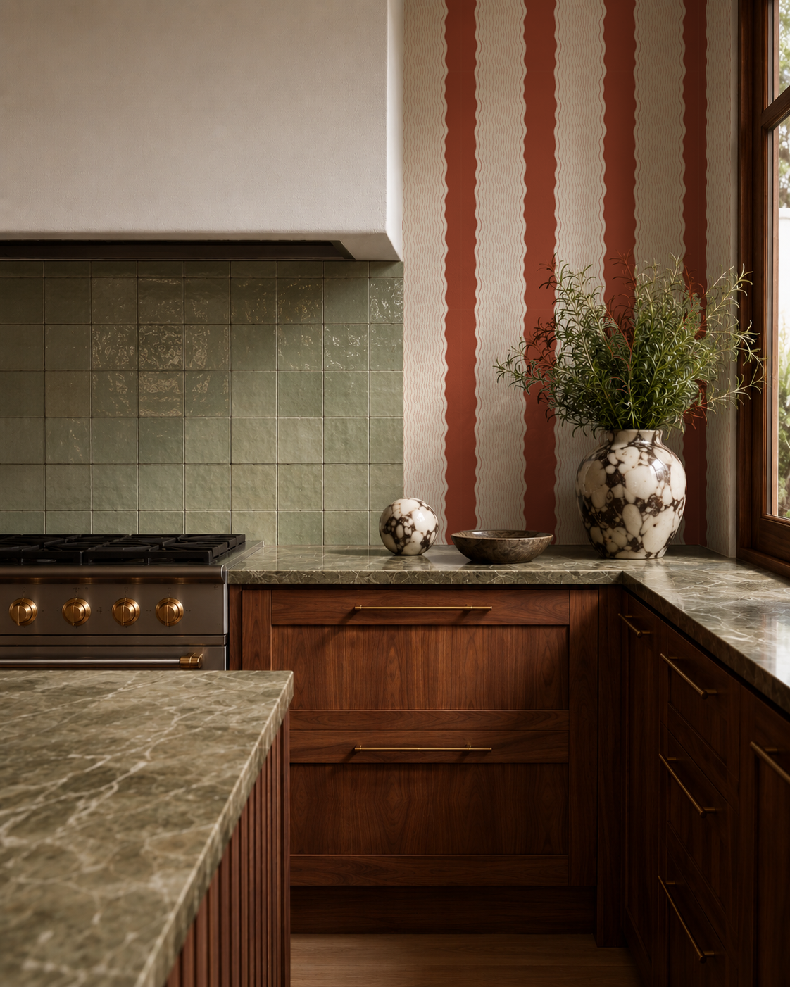Rio Ripple Wallpaper, beige and brick red