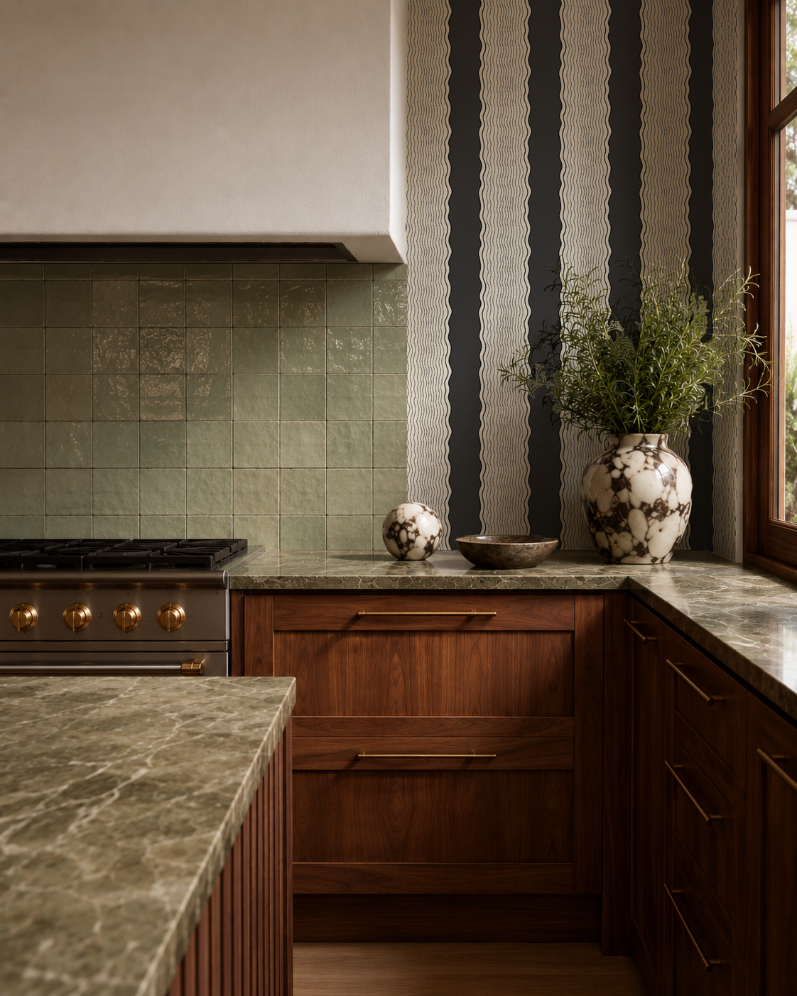 Rio Ripple Wallpaper, beige and charcoal