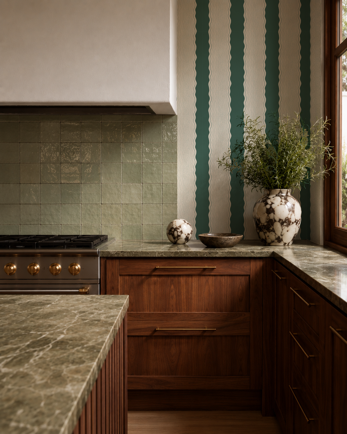 Rio Ripple Wallpaper, beige and dark teal