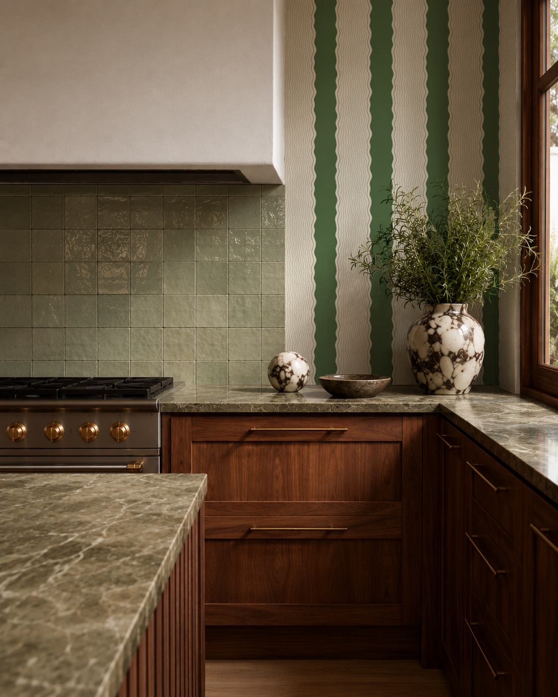 Rio Ripple Wallpaper, beige and green