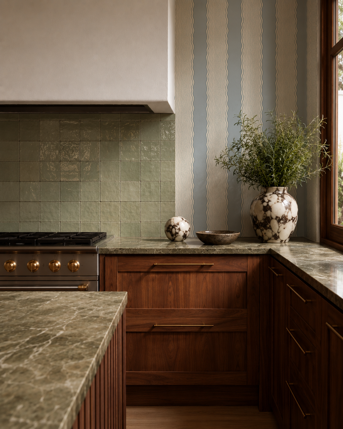 Rio Ripple Wallpaper, beige and light blue